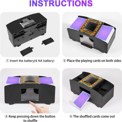 Dual Deck Card Shuffler with Battery Power and One Button Operation
