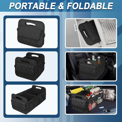 Collapsible Trunk Organizer with Removable Divider and Mesh Pockets, 50L Capacity