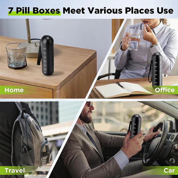 Pill Organizer with Aluminum Alloy Construction and Waterproof Silicone Seals, 7-Day Weekly Compartments