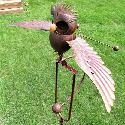 Wind-Activated Metal Bird Garden Stake with Bearing-Guided Wings and Weighted Base