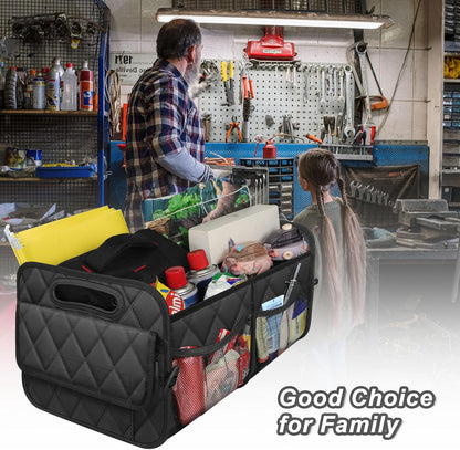 Collapsible Trunk Organizer with Removable Divider and Mesh Pockets, 50L Capacity