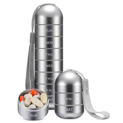 Pill Organizer with Aluminum Alloy Construction and Waterproof Silicone Seals, 7-Day Weekly Compartments