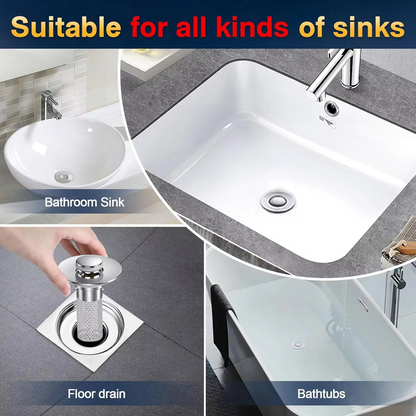 Sink Drain Stopper with Detachable Filter Basket and Press-Activated Seal