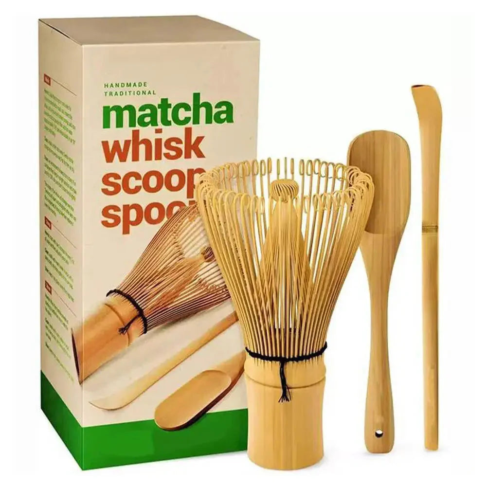 Matcha Whisk and Bowl Set with Bamboo Measuring Spoon and Ceramic Vessel