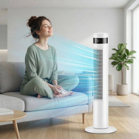 Bladeless Tower Fan with Remote Control and 85-Degree Oscillation, 12-Hour Timer