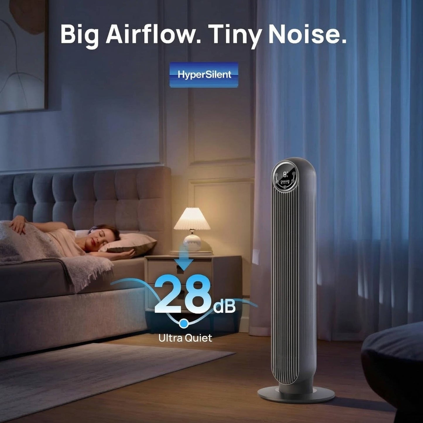 Bladeless Tower Fan with 8 Speed Settings and 4 Operating Modes