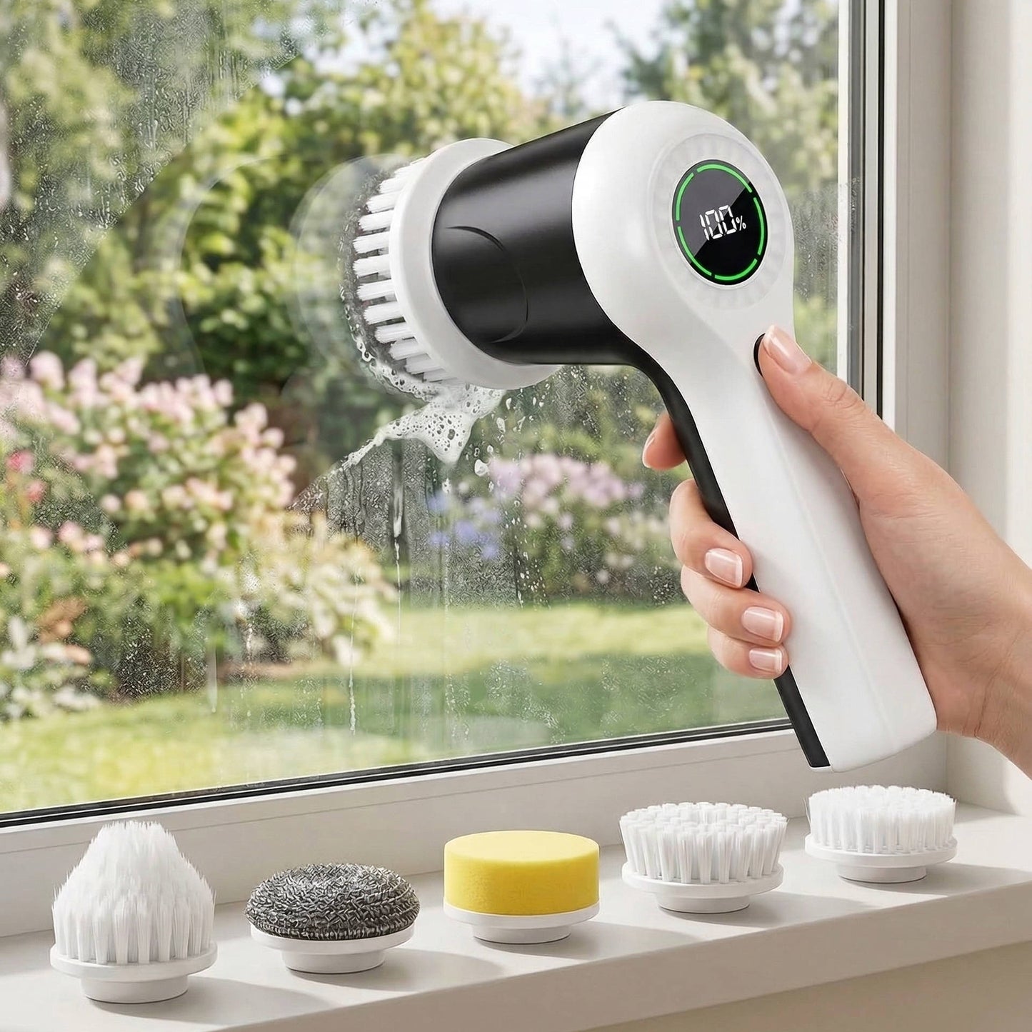 Cordless Spin Scrubber with Dual Speed Motor and 6 Brush Heads, IPX7 Waterproof