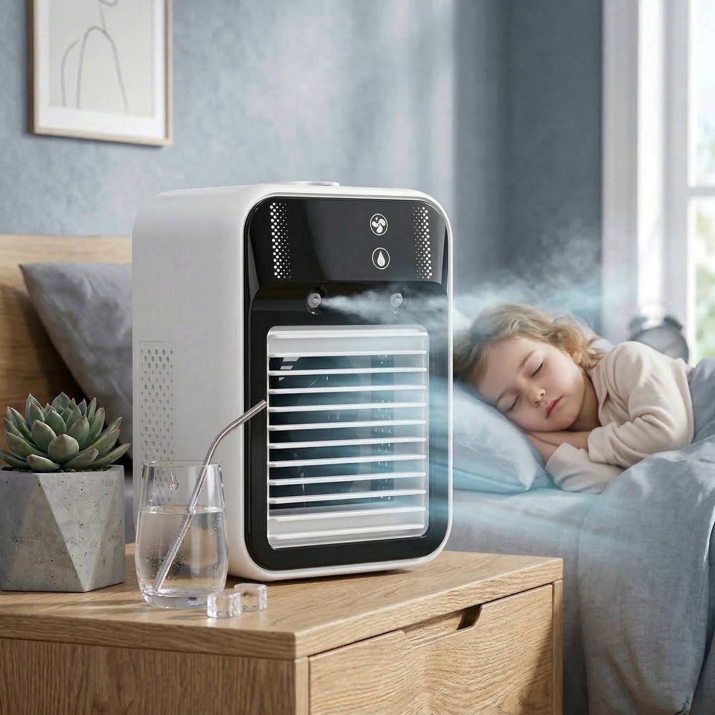 Rechargeable Mist Fan with Dual Nano Spray and Tilting Head, 17oz Tank