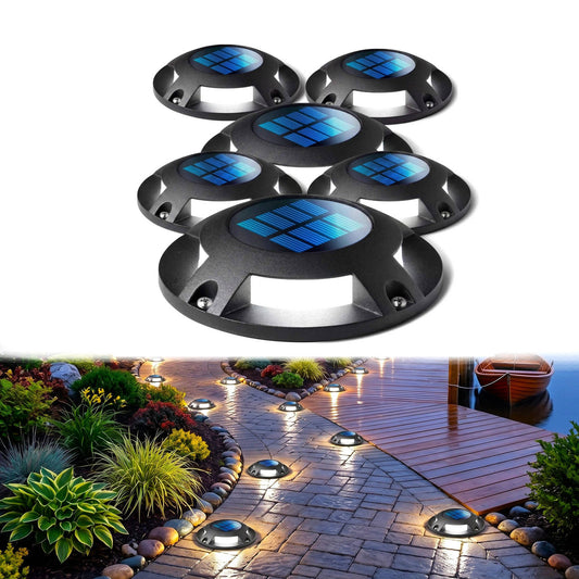 Solar Driveway Lights 6 LED, Outdoor Dock Deck Lights Waterproof Pathway Safety Lighting