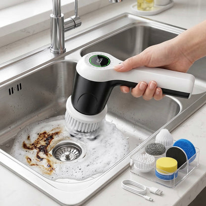 Cordless Spin Scrubber with Dual Speed Motor and 6 Brush Heads, IPX7 Waterproof