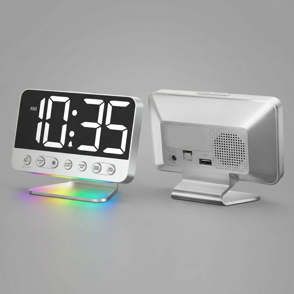 Digital Alarm Clock Bedroom Large Display, Adjustable Brightness Easy Read LED Clock with Night Light
