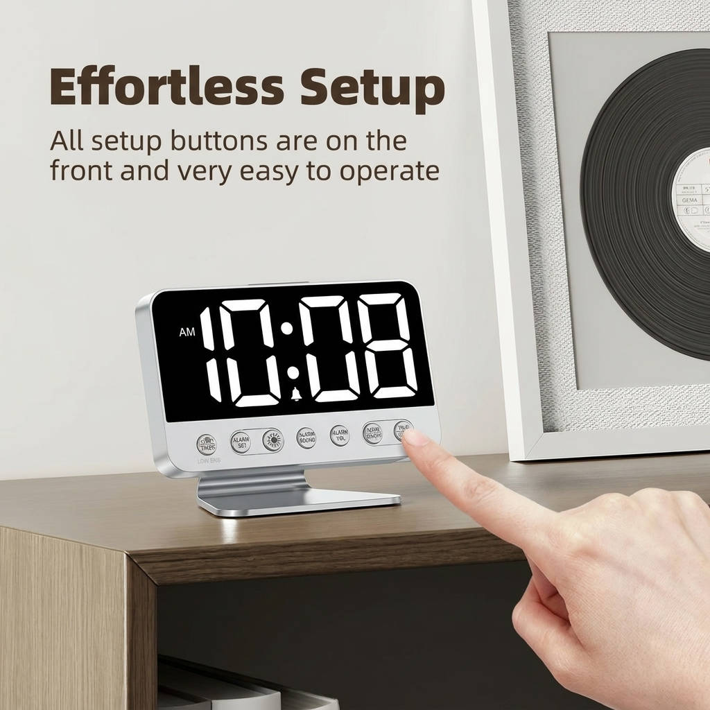 Digital Alarm Clock Bedroom Large Display, Adjustable Brightness Easy Read LED Clock with Night Light