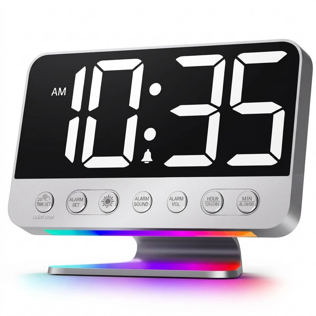 Digital Alarm Clock Bedroom Large Display, Adjustable Brightness Easy Read LED Clock with Night Light