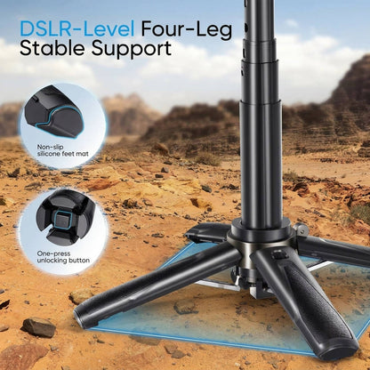 Selfie Stick with Fill Light Portable Tripod, Pocket Size Wireless Remote Phone Stand