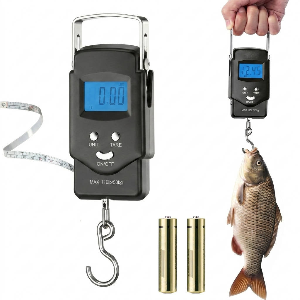 Digital Fish Scale 110lb, Portable Luggage Fishing Scale with LCD Display Measuring Tape