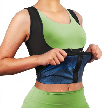 Womens Zip Front Sauna Top, Compression Fitness Workout Running Gym Shirt