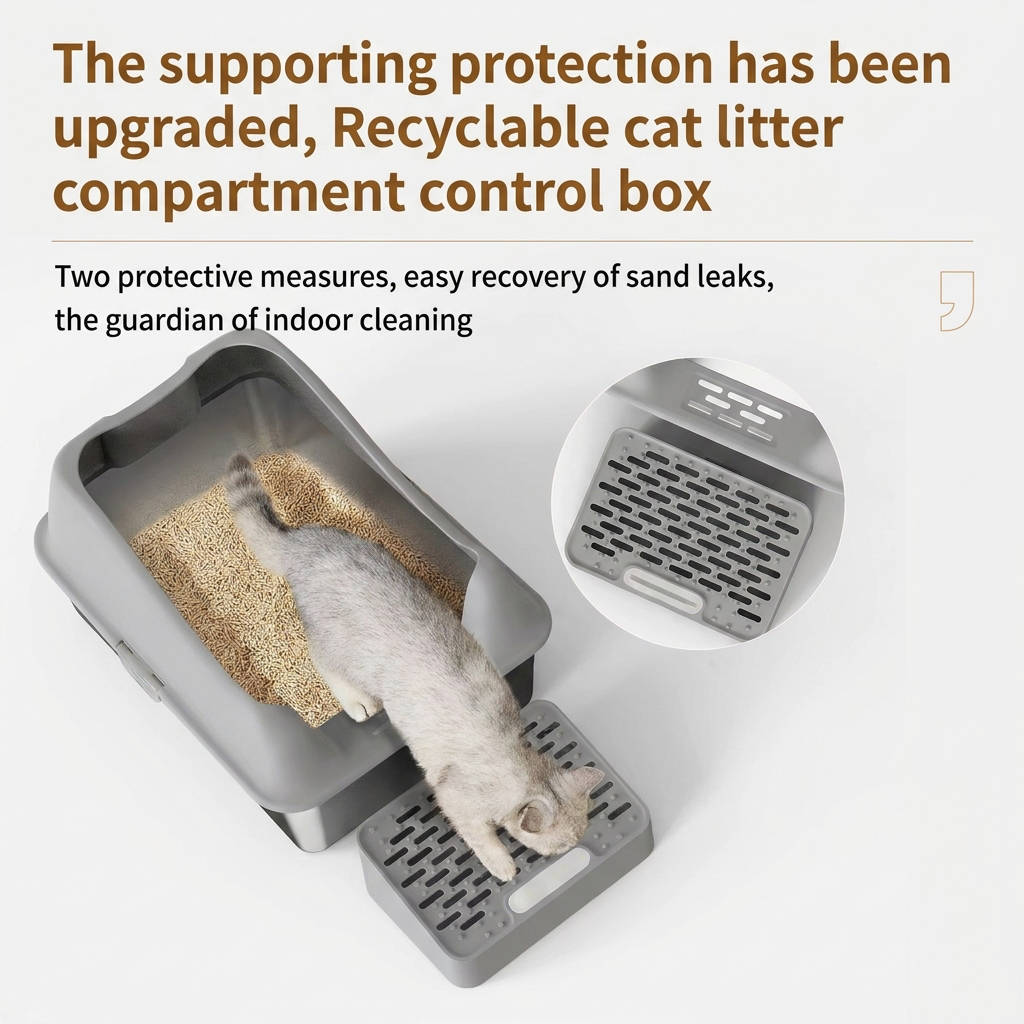 Stainless Steel Cat Litter Box 100L, Enclosed Smart Odor Control Leak Proof Multi Cat Box