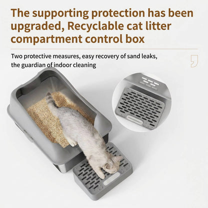 Stainless Steel Cat Litter Box 100L, Enclosed Smart Odor Control Leak Proof Multi Cat Box