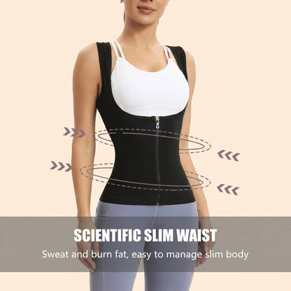 Womens Zip Front Sauna Top, Compression Fitness Workout Running Gym Shirt