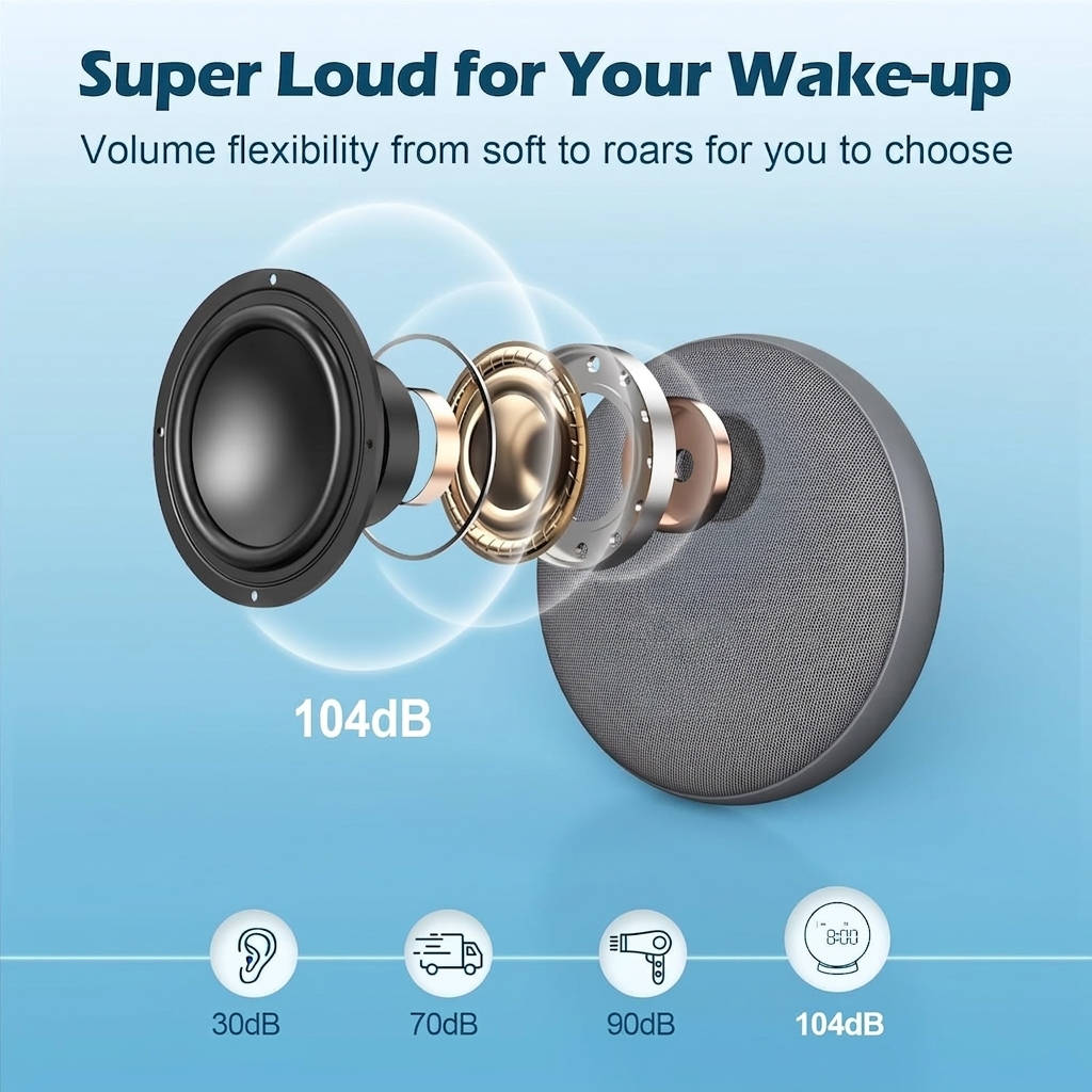 Super Loud Alarm Clock for Heavy Sleepers Adults Teens, Vibrating Alarm Clock Bed Shaker Under Pillow, Rechargeable Battery Powered Portable Travel Clock with Auto Dim Display
