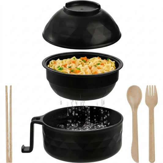 6PC Microwave Ramen Bowl Set with Lid and Handle, Instant Ramen Noodle Cooker and Soup Bowl, Portable Microwaveable Dorm Room & College Essentials Tableware