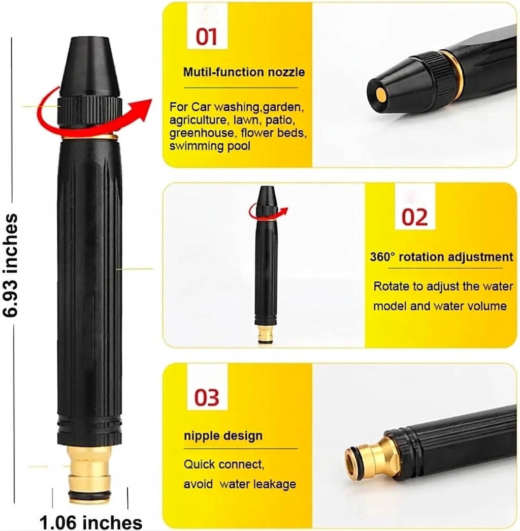 High Pressure Water Gun for Car Cleaning, Powerful Spray Nozzle for Washing Cars and Gardens