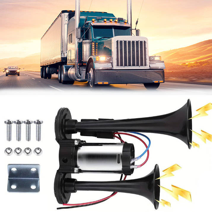 12V Dual Air Horn Kit 600DB, Loud Compressor Horn for Trucks Boats Emergency Alert