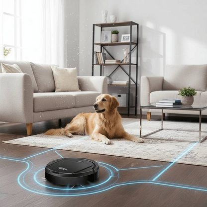 Robotic Floor Cleaner with Quiet Motor and Obstacle Sensors, 90-Minute Runtime