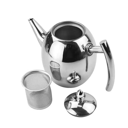 Stainless Steel Teapot with Integrated Strainer and 33oz Capacity, Brushed Silver Finish