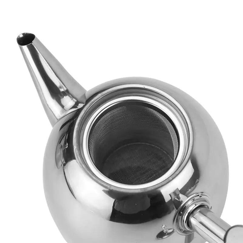 Stainless Steel Teapot with Integrated Strainer and 33oz Capacity, Brushed Silver Finish