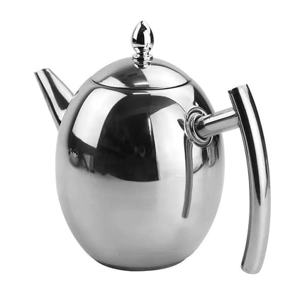 Stainless Steel Teapot with Integrated Strainer and 33oz Capacity, Brushed Silver Finish