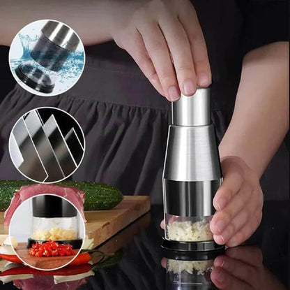 Manual Stainless Steel Chopper with Integrated Bowl and Enclosed Blade Design