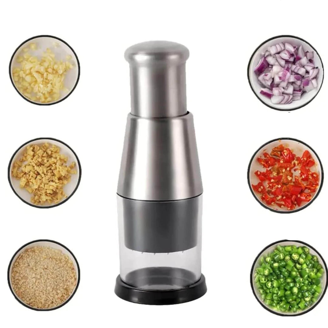 Manual Stainless Steel Chopper with Integrated Bowl and Enclosed Blade Design