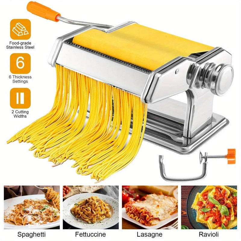 Manual Pasta Maker with 7 Thickness Settings and Dual Cutting Attachments