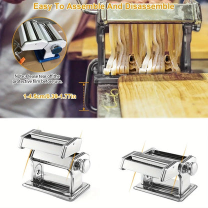 Manual Pasta Maker with 7 Thickness Settings and Dual Cutting Attachments