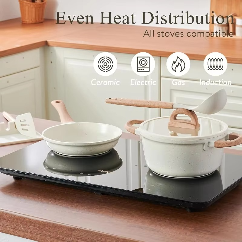 Ceramic Nonstick Cookware Set with Tempered Glass Lids and Heat-Resistant Handles, 22-Piece