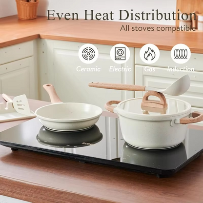 Ceramic Nonstick Cookware Set with Tempered Glass Lids and Heat-Resistant Handles, 22-Piece