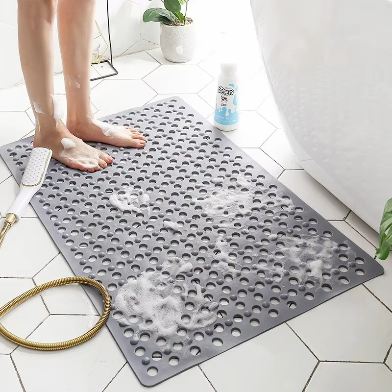 Textured Shower Mat with Drainage Holes and Suction Cup Base