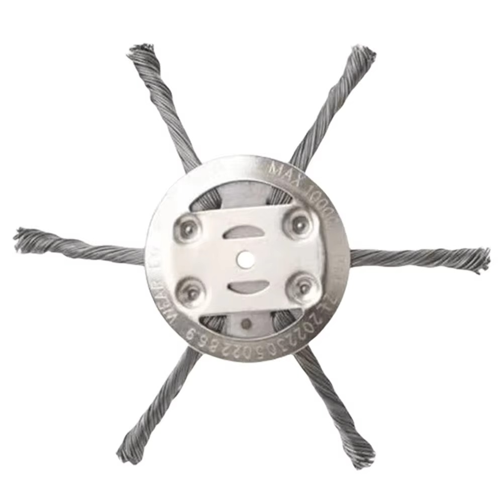 Steel Wire Brush Trimmer Head with Secure Positioning, 6 Inch Diameter