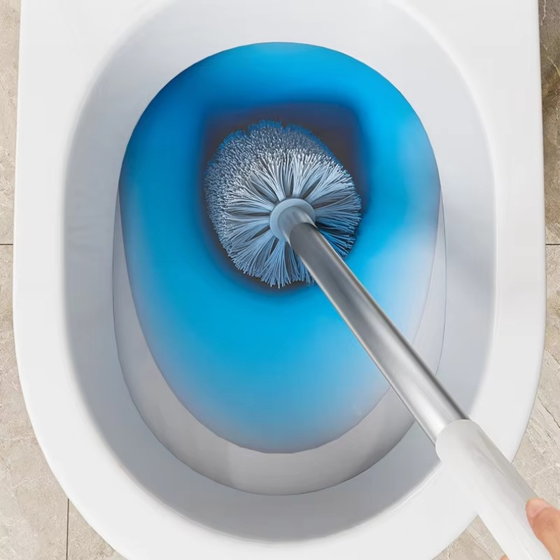 Flexible Toilet Brush with Extended Handle and Wall-Mounted Holder