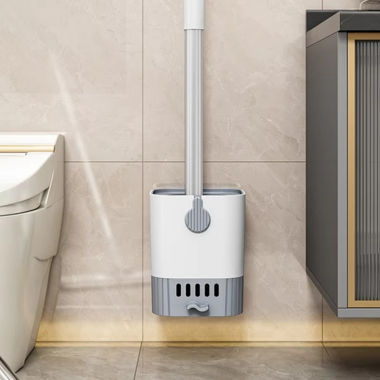 Flexible Toilet Brush with Extended Handle and Wall-Mounted Holder