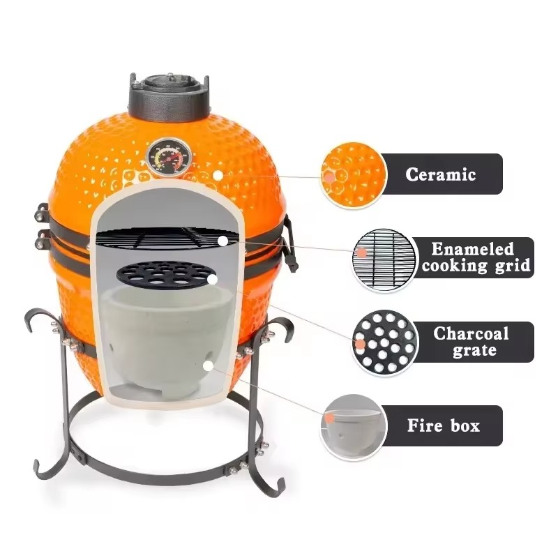 Ceramic Charcoal Grill with 13-Inch Cooking Surface for Outdoor Use
