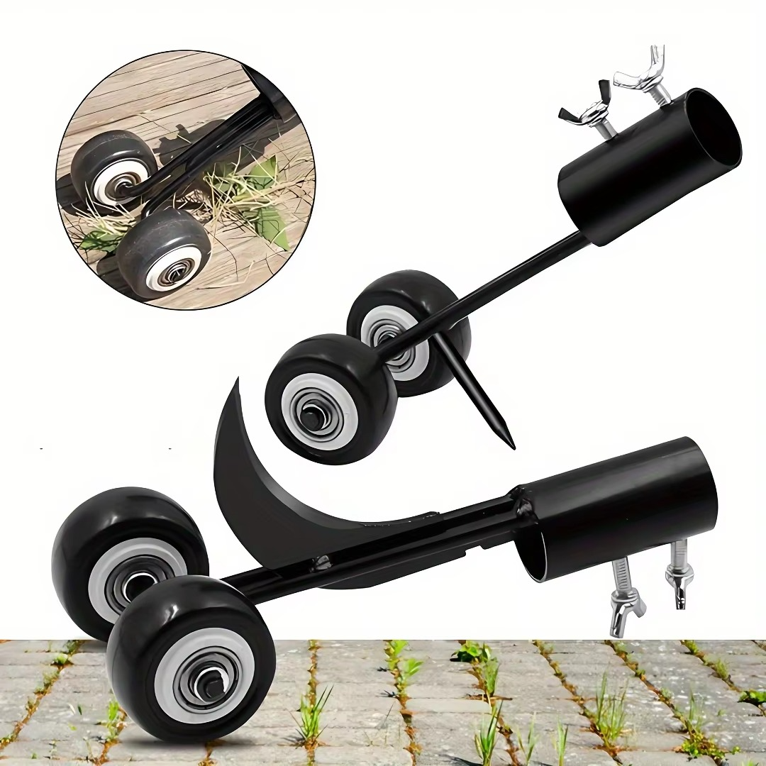 Upright Weed Roller Tool with Metal Roller Head for Pavement Joints and Crevices