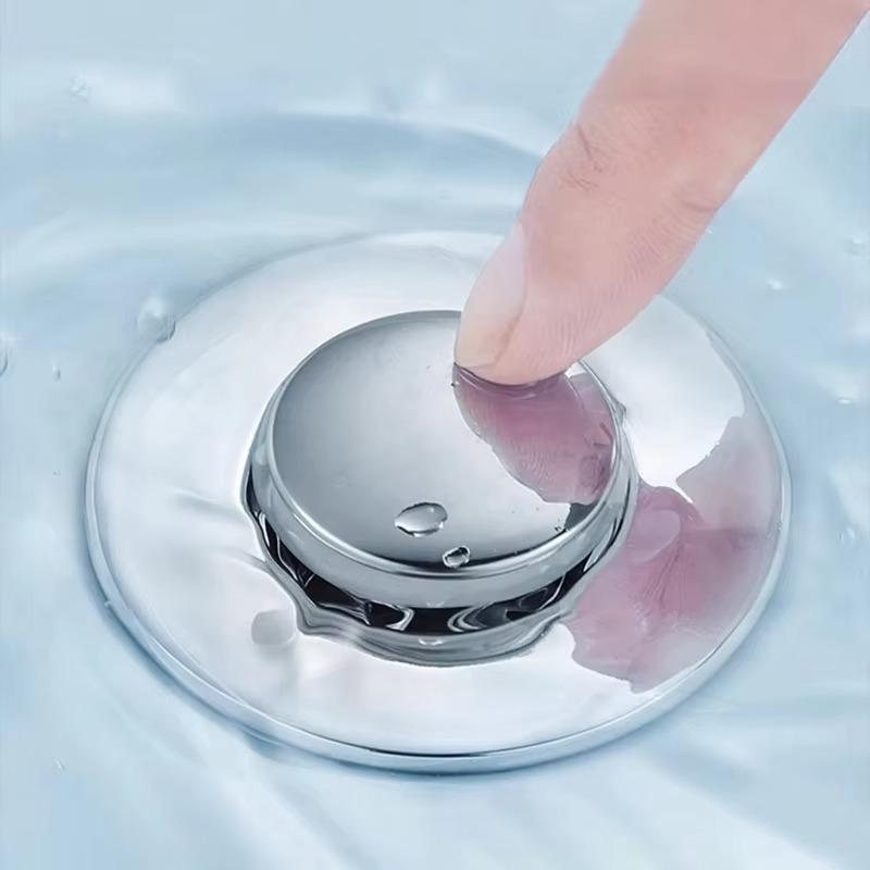 Sink Drain Stopper with Detachable Filter Basket and Press-Activated Seal