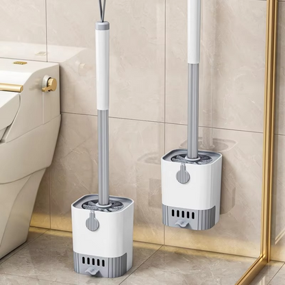 Flexible Toilet Brush with Extended Handle and Wall-Mounted Holder