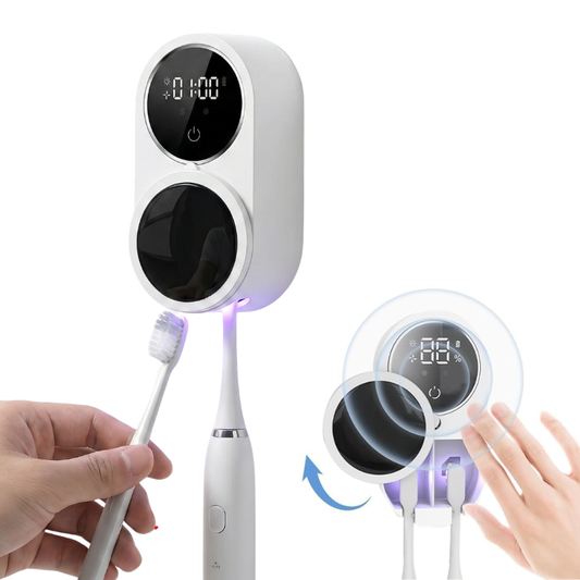 Wall Mount Toothbrush Sterilizer with Touchless Sensor and Automatic Air Dry, Multi-Compartment for Electric and Manual Brushes