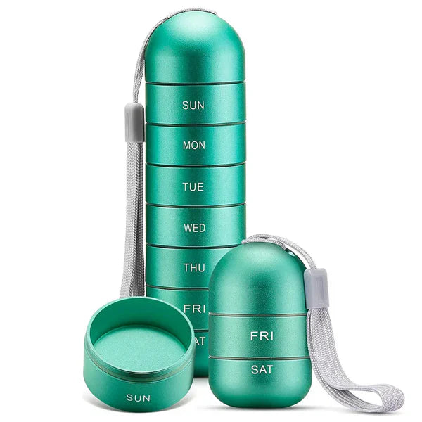 Pill Organizer with Aluminum Alloy Construction and Waterproof Silicone Seals, 7-Day Weekly Compartments
