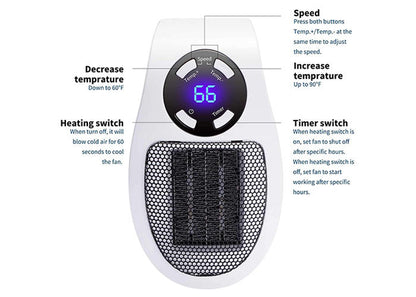 Portable Space Heater with Programmable Timer and Tip-Over Protection, 350 sq ft Coverage