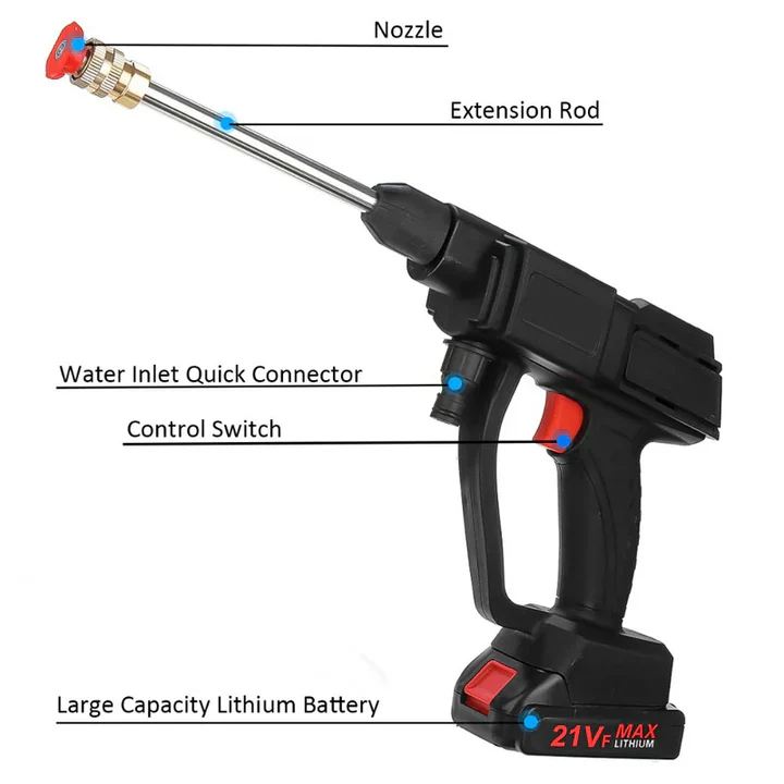 Battery Powered Pressure Washer with Adjustable Spray Nozzles and Dual Batteries