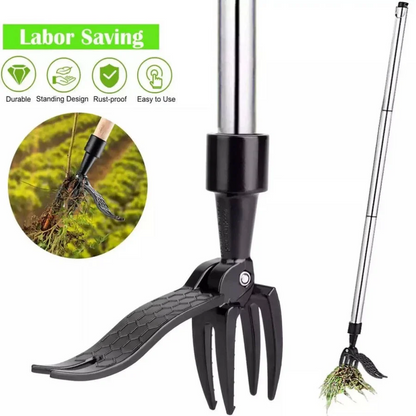 Ergonomic Weed Puller with 4-Claw Extraction System and Bamboo Handle